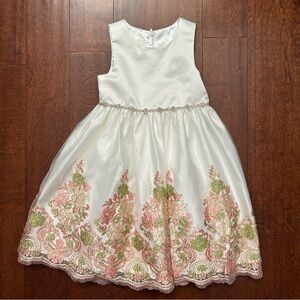 American Princess Party Occasion Dress, White Shimmer, Rhinestone Waist, Size 6